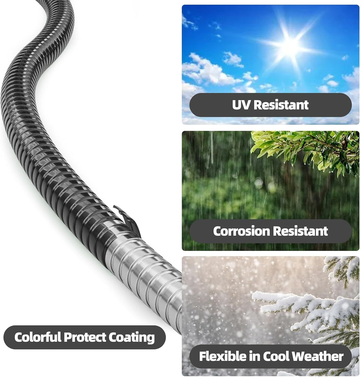 50ft 304 Stainless Steel Metal Garden Hose with Blue Nozzle