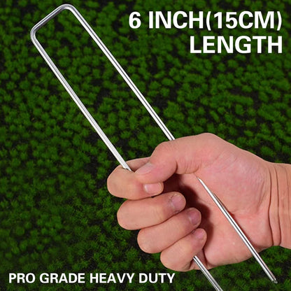 50Pcs Garden Stakes Staples + 50Pcs Gasket, 6 Inch Lawn Landscape Staples 11 Gauge U Shaped Galvanized Landscape Pins, Heavy Duty Yard Ground Pin for Weed Barrier Sod Fabric Decorations - 6"