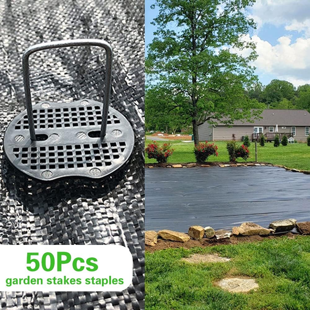 50Pcs Garden Stakes Staples + 50Pcs Gasket, 6 Inch Lawn Landscape Staples 11 Gauge U Shaped Galvanized Landscape Pins, Heavy Duty Yard Ground Pin for Weed Barrier Sod Fabric Decorations - 6"