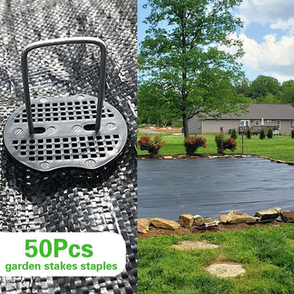 50Pcs Garden Stakes Staples + 50Pcs Gasket, 6 Inch Lawn Landscape Staples 11 Gauge U Shaped Galvanized Landscape Pins, Heavy Duty Yard Ground Pin for Weed Barrier Sod Fabric Decorations - 6"