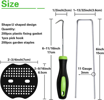 50Pcs Garden Stakes Staples + 50Pcs Gasket, 6 Inch Lawn Landscape Staples 11 Gauge U Shaped Galvanized Landscape Pins, Heavy Duty Yard Ground Pin for Weed Barrier Sod Fabric Decorations - 6"