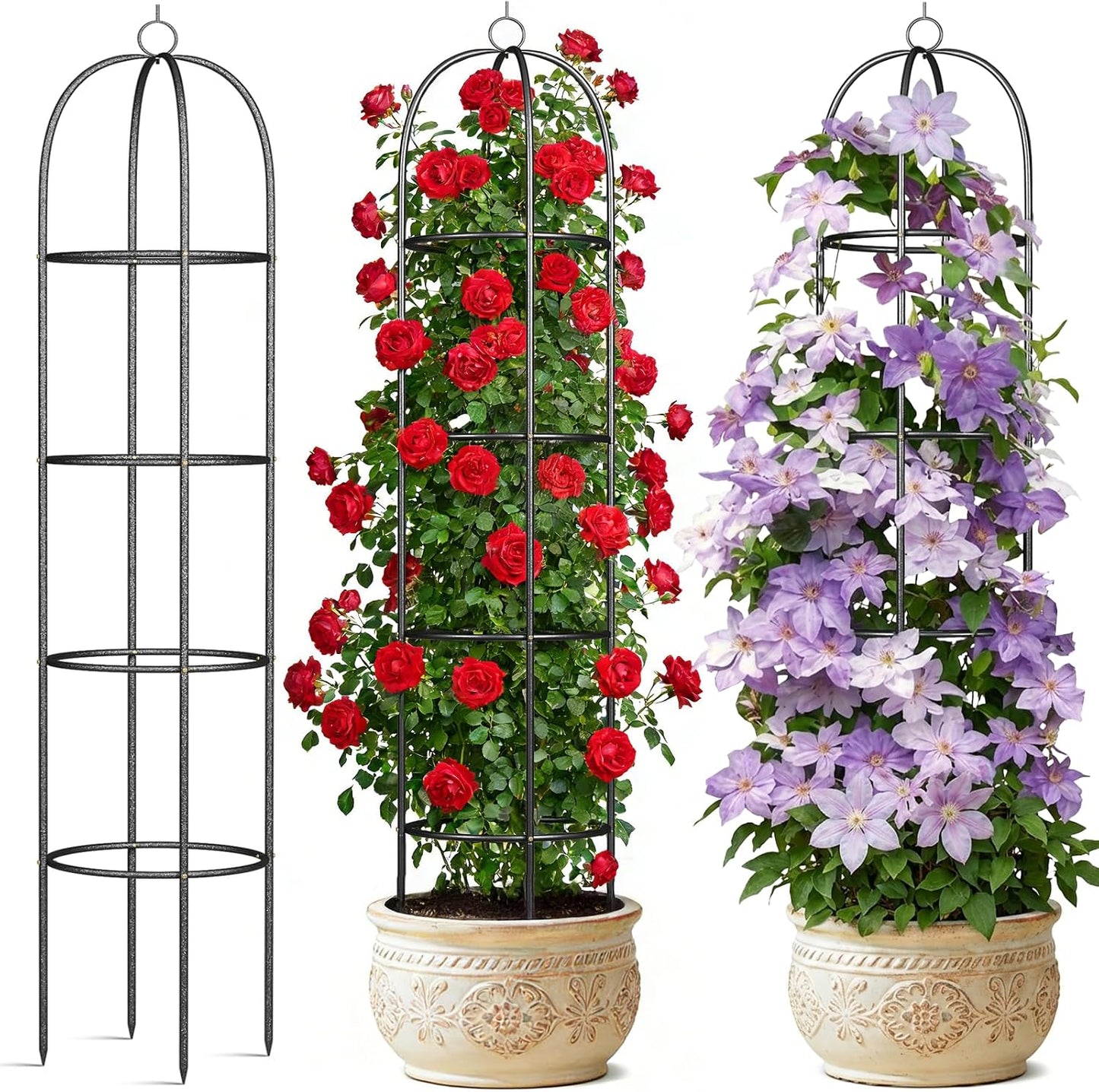 Metal Trellis for Climbing Plants Outdoor, 2026 Upgrade 100% Metal with Powder Coating, Rose, Flowers, Grape, Pea, Cucumber Tomato Cage - 6.3 FT Freestanding Plant Support