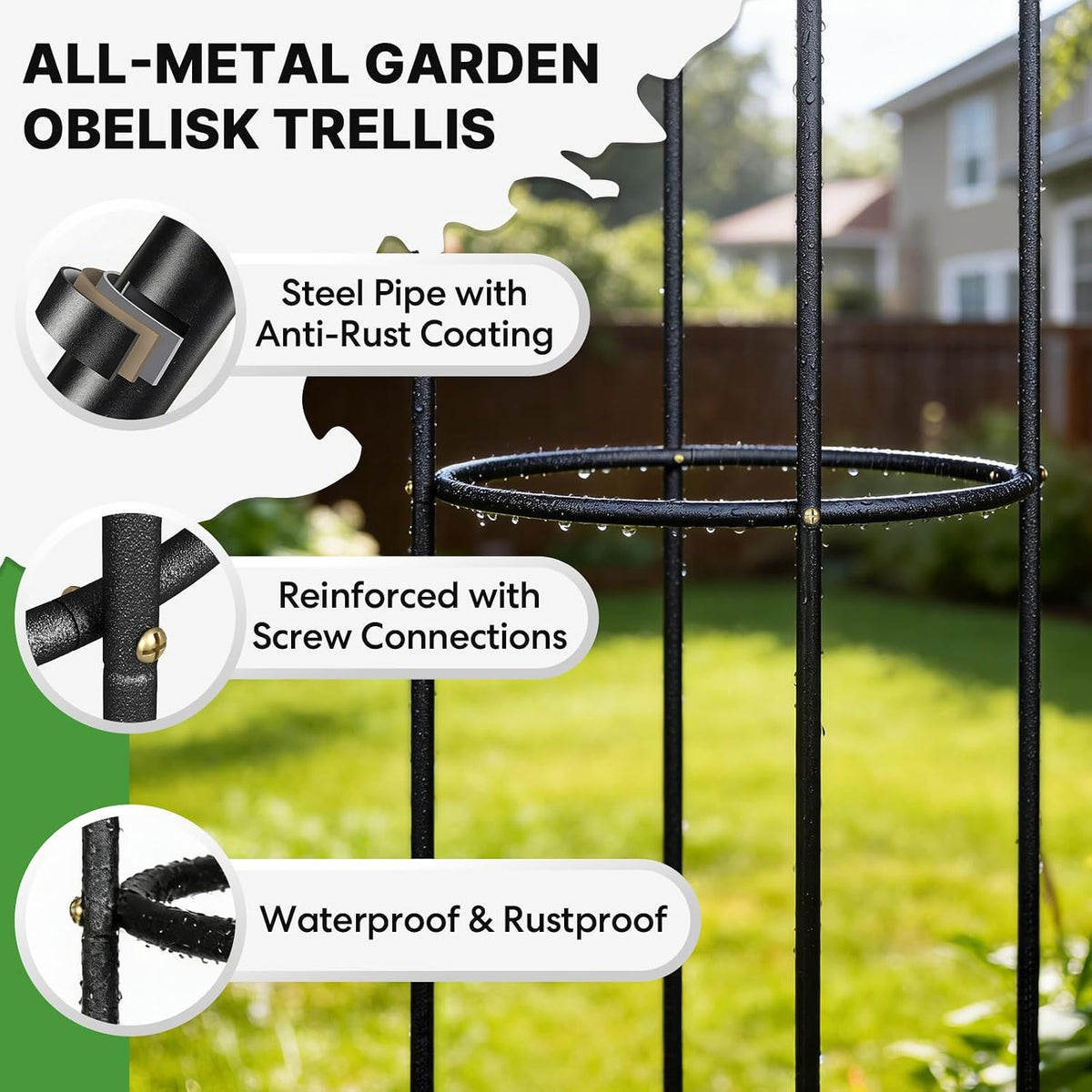 Metal Trellis for Climbing Plants Outdoor, 2026 Upgrade 100% Metal with Powder Coating, Rose, Flowers, Grape, Pea, Cucumber Tomato Cage - 6.3 FT Freestanding Plant Support