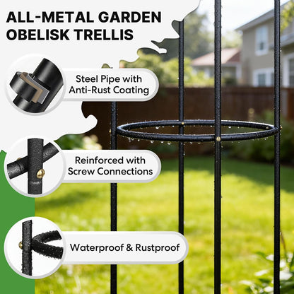 Metal Trellis for Climbing Plants Outdoor, 2026 Upgrade 100% Metal with Powder Coating, Rose, Flowers, Grape, Pea, Cucumber Tomato Cage - 6.3 FT Freestanding Plant Support