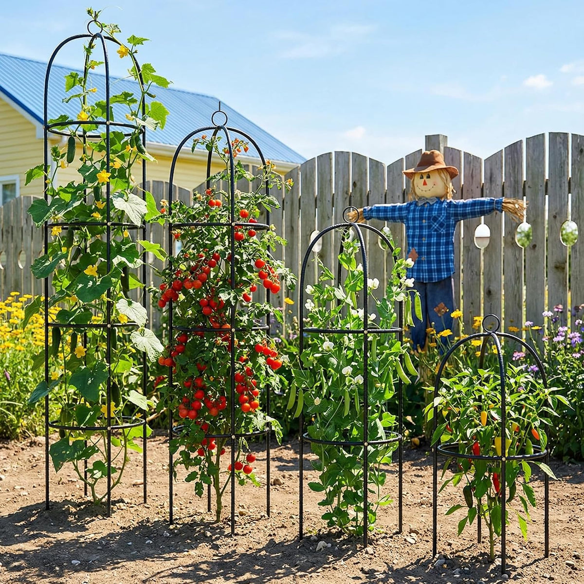 Metal Trellis for Climbing Plants Outdoor, 2026 Upgrade 100% Metal with Powder Coating, Rose, Flowers, Grape, Pea, Cucumber Tomato Cage - 6.3 FT Freestanding Plant Support