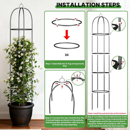 Metal Trellis for Climbing Plants Outdoor, 2026 Upgrade 100% Metal with Powder Coating, Rose, Flowers, Grape, Pea, Cucumber Tomato Cage - 6.3 FT Freestanding Plant Support