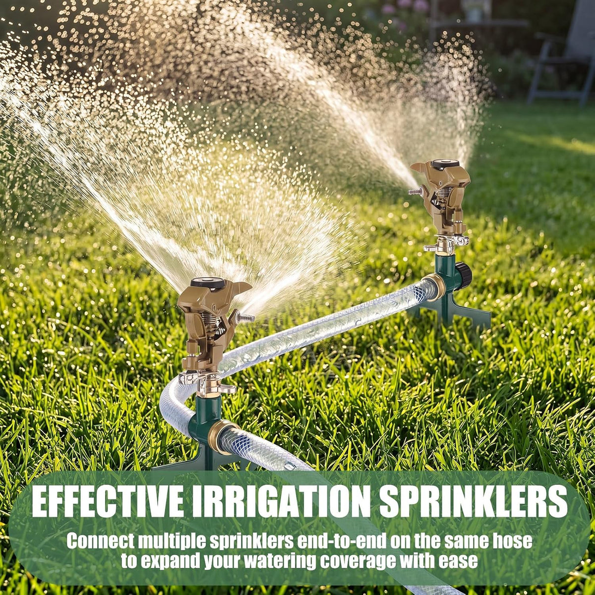 4 Pack Impact Sprinkler for Yard on Spike Base, Heavy Duty Metal Impact Sprinkler Head with 360° Adjustable Spray for Large Area Lawn & Yard Irrigation