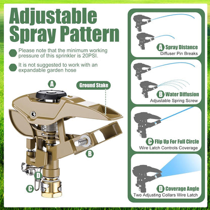 4 Pack Impact Sprinkler for Yard on Spike Base, Heavy Duty Metal Impact Sprinkler Head with 360° Adjustable Spray for Large Area Lawn & Yard Irrigation