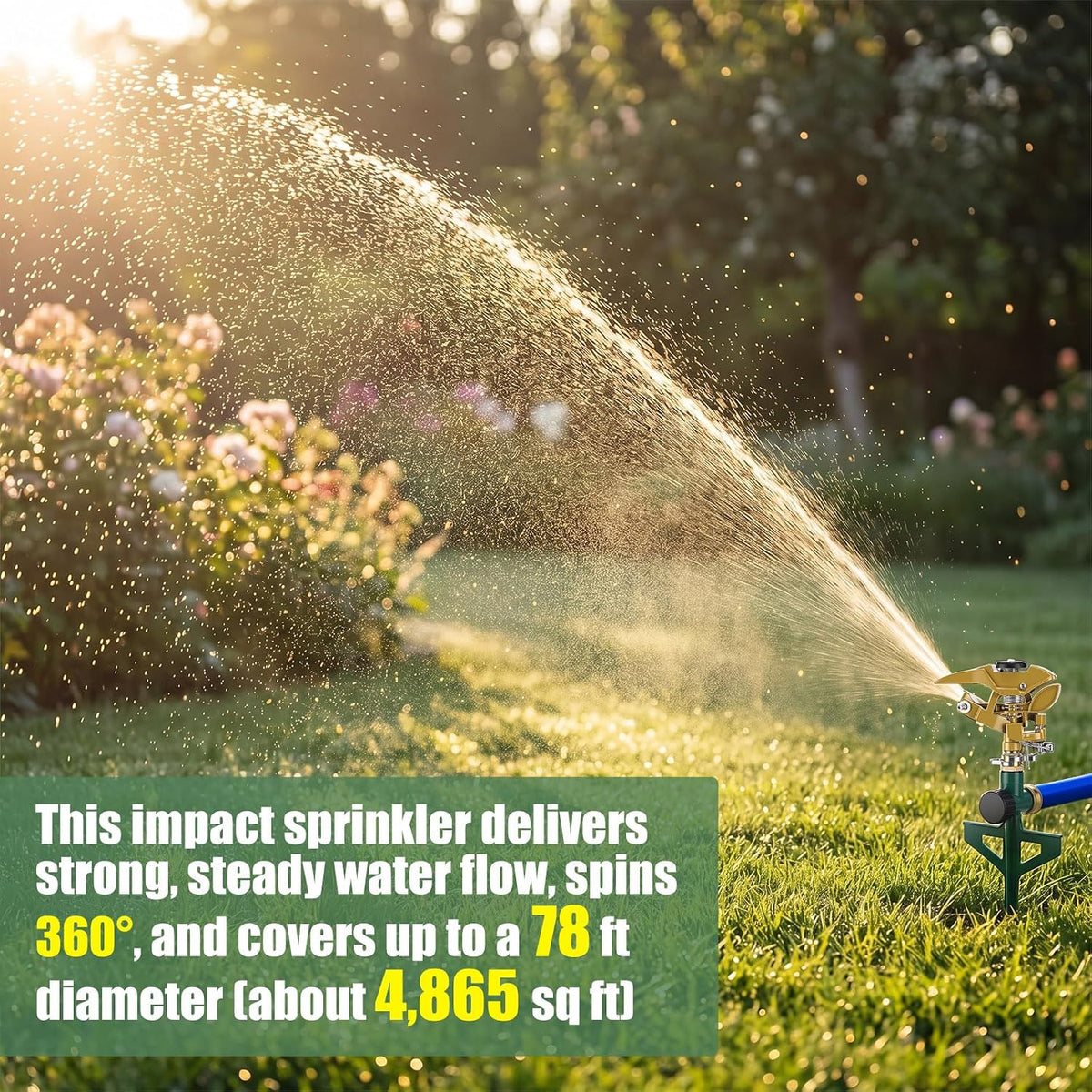 4 Pack Impact Sprinkler for Yard on Spike Base, Heavy Duty Metal Impact Sprinkler Head with 360° Adjustable Spray for Large Area Lawn & Yard Irrigation