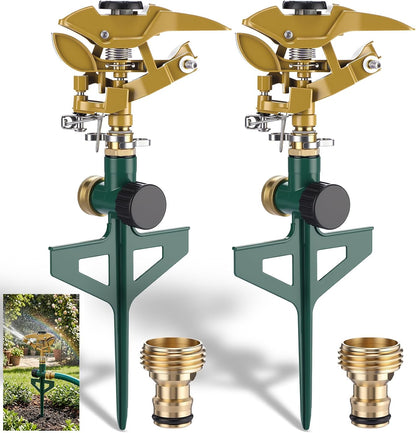 4 Pack Impact Sprinkler for Yard on Spike Base, Heavy Duty Metal Impact Sprinkler Head with 360° Adjustable Spray for Large Area Lawn & Yard Irrigation