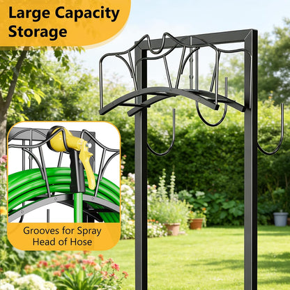 Garden Hose Holder Holds 2 x 150FT Hoses, Freestanding Hose Holder with 4 Spikes, Rustproof Water Hose Holder Storage for Outside Yard Lawn Farm