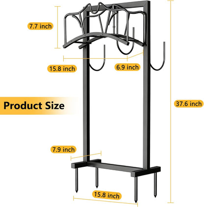 Garden Hose Holder Holds 2 x 150FT Hoses, Freestanding Hose Holder with 4 Spikes, Rustproof Water Hose Holder Storage for Outside Yard Lawn Farm