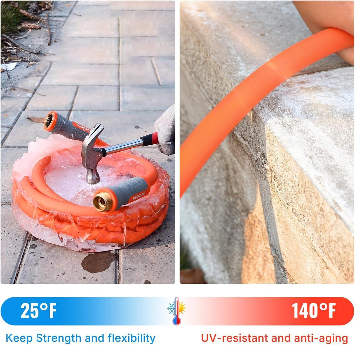 Flexible Garden Hose 5/8" x 5ft, 360° Swivel Handle, Burst 600 PSI