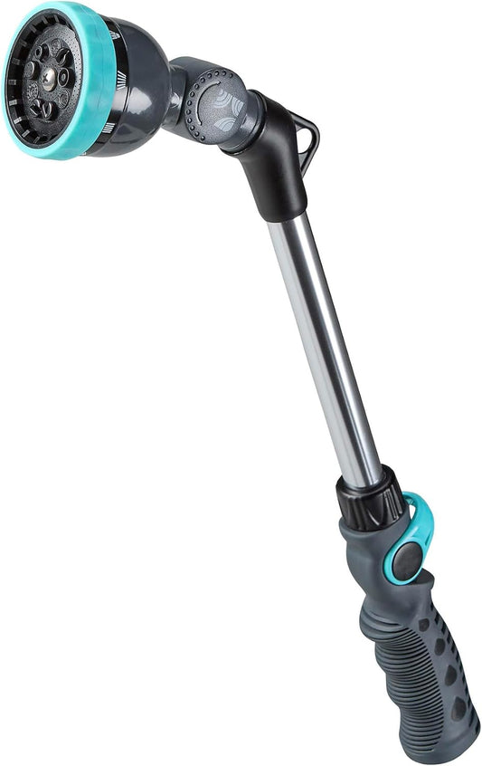 18 Inch Heavy Duty Metal Watering Wand with 9 Spray Patterns 600001, Flexible 180° Head, Thumb Flow Control, Comfort Grip, for Plants, Lawn, Garden, Car Washing & Cleaning