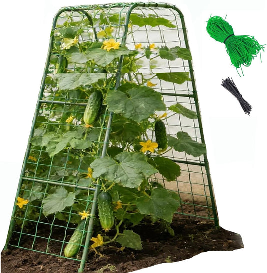 Cucumber Trellis for Raised Bed, U-Shape Garden Arch Metal Support for Climbing Plants, Metal Arch Plant Support Vegetables Trellis, Plant Support for Vine Outdoor (47x15.7in) NOT for Heavy Plant
