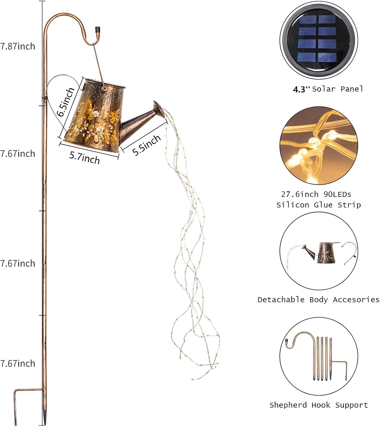 Solar Watering Can with Lights Outdoor,Hanging Solar Lantern,Metal Waterproof Garden Lights Decorations Gift for Table Patio Yards Pathway Party