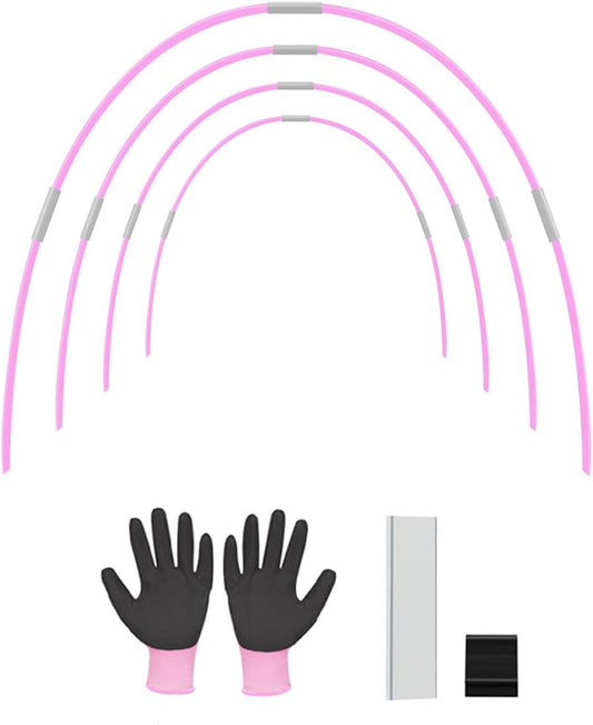 Garden Hoops, Pink Greenhouse Hoops for 2.5-5.5ft Wide Raised Beds, Small Garden Tunnel Hoops for Row Cover, 4 Sets of 5.6ft Long Super Bendable Fiberglass Support Hoops Frame, 20pcs M Size