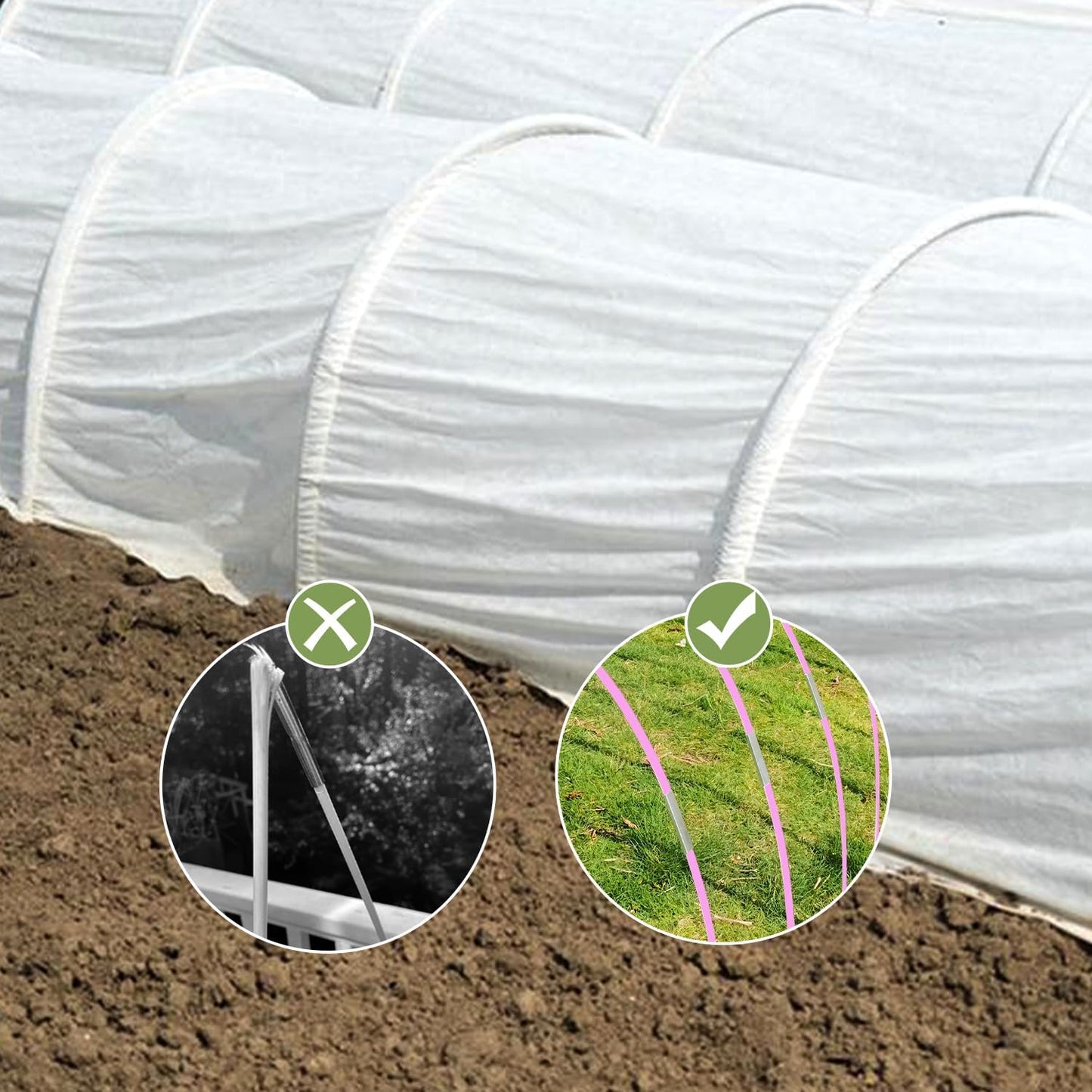 Garden Hoops, Pink Greenhouse Hoops for 2.5-5.5ft Wide Raised Beds, Small Garden Tunnel Hoops for Row Cover, 4 Sets of 5.6ft Long Super Bendable Fiberglass Support Hoops Frame, 20pcs M Size