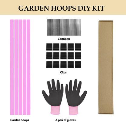 Garden Hoops, Pink Greenhouse Hoops for 2.5-5.5ft Wide Raised Beds, Small Garden Tunnel Hoops for Row Cover, 4 Sets of 5.6ft Long Super Bendable Fiberglass Support Hoops Frame, 20pcs M Size