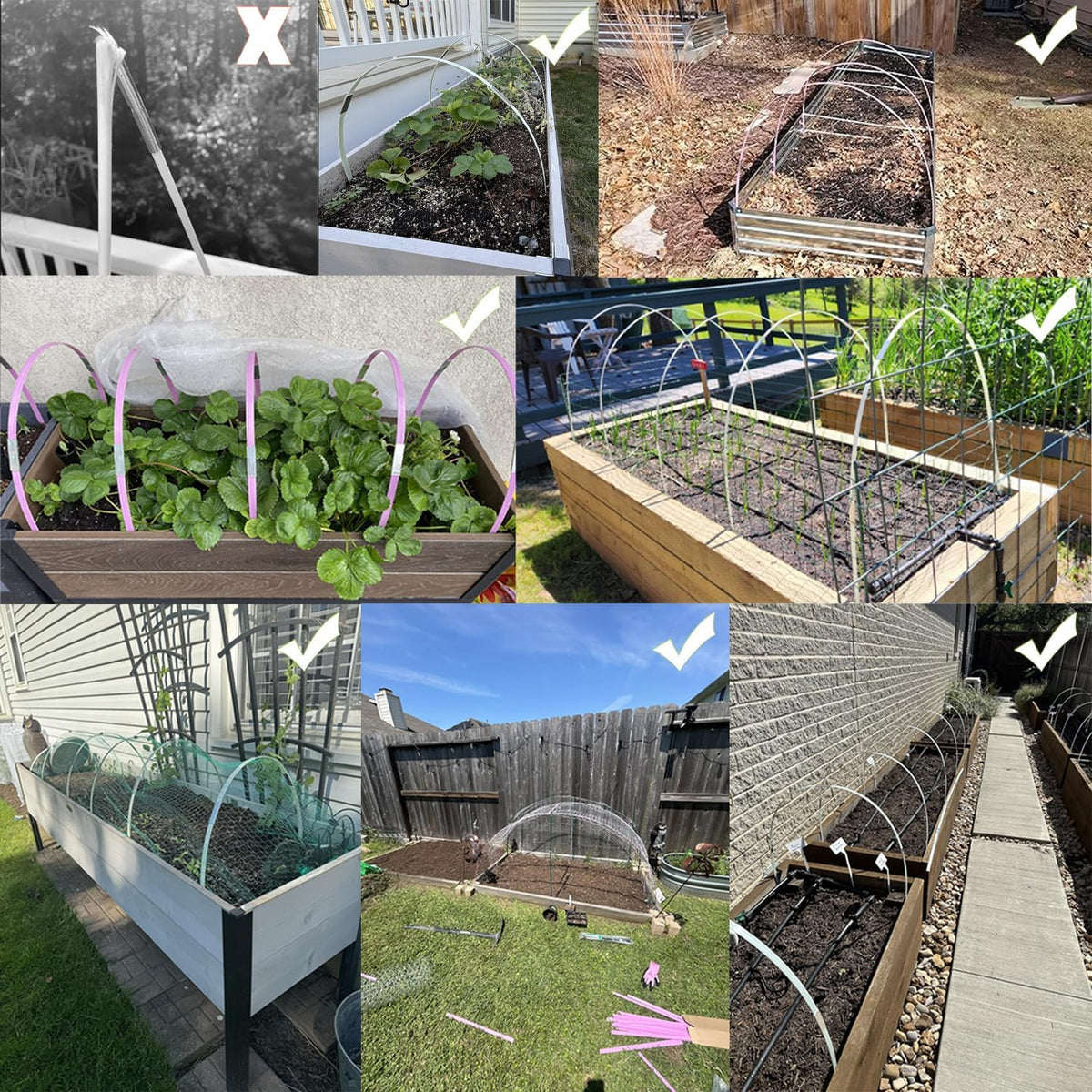 Garden Hoops, Pink Greenhouse Hoops for 2.5-5.5ft Wide Raised Beds, Small Garden Tunnel Hoops for Row Cover, 4 Sets of 5.6ft Long Super Bendable Fiberglass Support Hoops Frame, 20pcs M Size