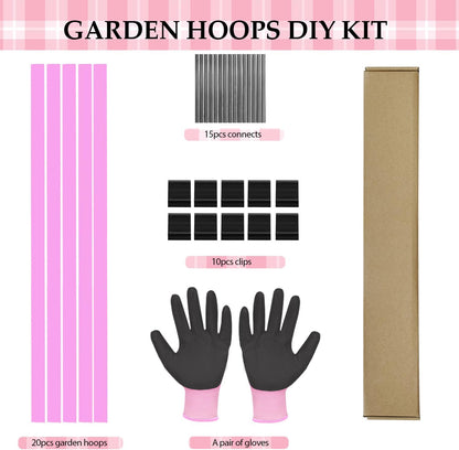 Garden Hoops, Pink Greenhouse Hoops for 2.5-5.5ft Wide Raised Beds, Small Garden Tunnel Hoops for Row Cover, 4 Sets of 5.6ft Long Super Bendable Fiberglass Support Hoops Frame, 20pcs M Size