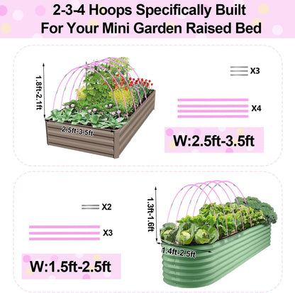 Garden Hoops, Pink Greenhouse Hoops for 2.5-5.5ft Wide Raised Beds, Small Garden Tunnel Hoops for Row Cover, 4 Sets of 5.6ft Long Super Bendable Fiberglass Support Hoops Frame, 20pcs M Size