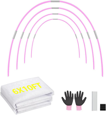 Garden Hoops, Pink Greenhouse Hoops for 2.5-5.5ft Wide Raised Beds, Small Garden Tunnel Hoops for Row Cover, 4 Sets of 5.6ft Long Super Bendable Fiberglass Support Hoops Frame, 20pcs M Size