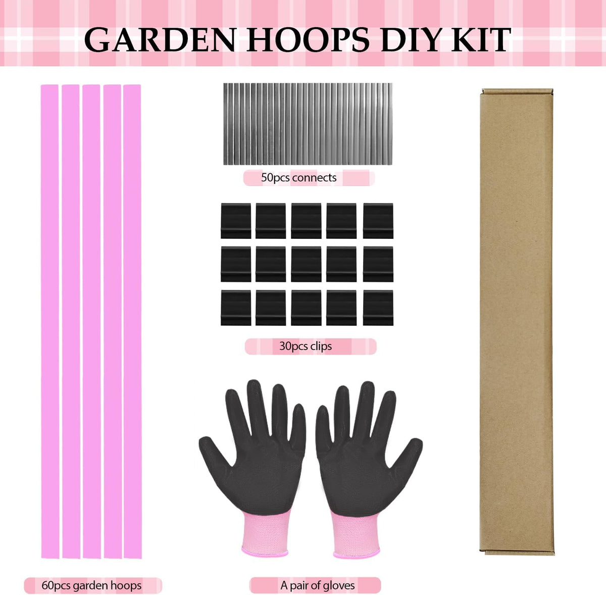 Garden Hoops, Pink Greenhouse Hoops for 2.5-5.5ft Wide Raised Beds, Small Garden Tunnel Hoops for Row Cover, 4 Sets of 5.6ft Long Super Bendable Fiberglass Support Hoops Frame, 20pcs M Size