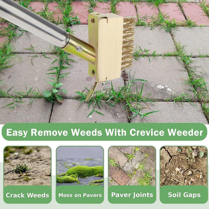 Crack Weeder, Moss Remover Tool, Manual Crevice Weeding Tool, Weed Puller Tool with 67-inch Long Handle for Deck, Paver, Patio, Walkway, Driveway - 2 Brush Heads 2026V