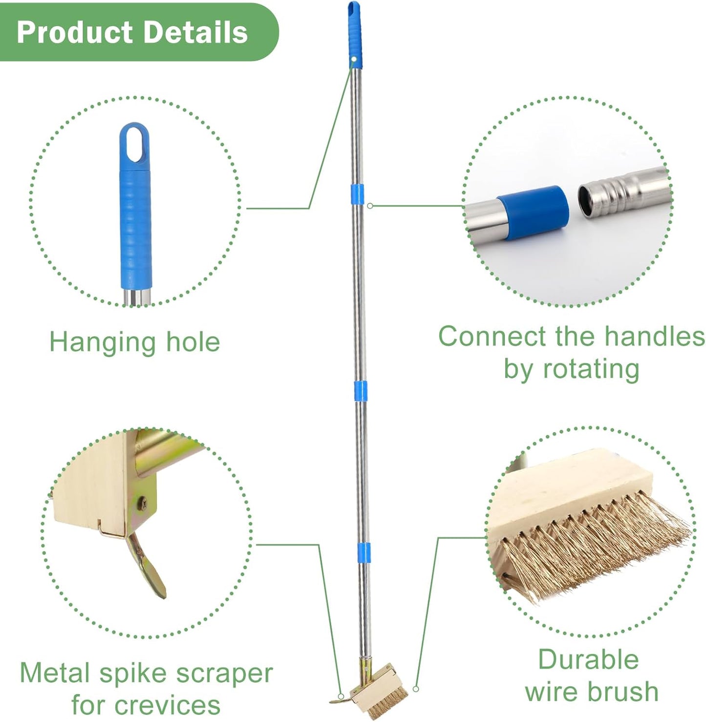 Crack Weeder, Moss Remover Tool, Manual Crevice Weeding Tool, Weed Puller Tool with 67-inch Long Handle for Deck, Paver, Patio, Walkway, Driveway - 2 Brush Heads 2026V