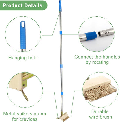 Crack Weeder, Moss Remover Tool, Manual Crevice Weeding Tool, Weed Puller Tool with 67-inch Long Handle for Deck, Paver, Patio, Walkway, Driveway - 2 Brush Heads 2026V