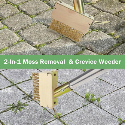 Crack Weeder, Moss Remover Tool, Manual Crevice Weeding Tool, Weed Puller Tool with 67-inch Long Handle for Deck, Paver, Patio, Walkway, Driveway - 2 Brush Heads 2026V