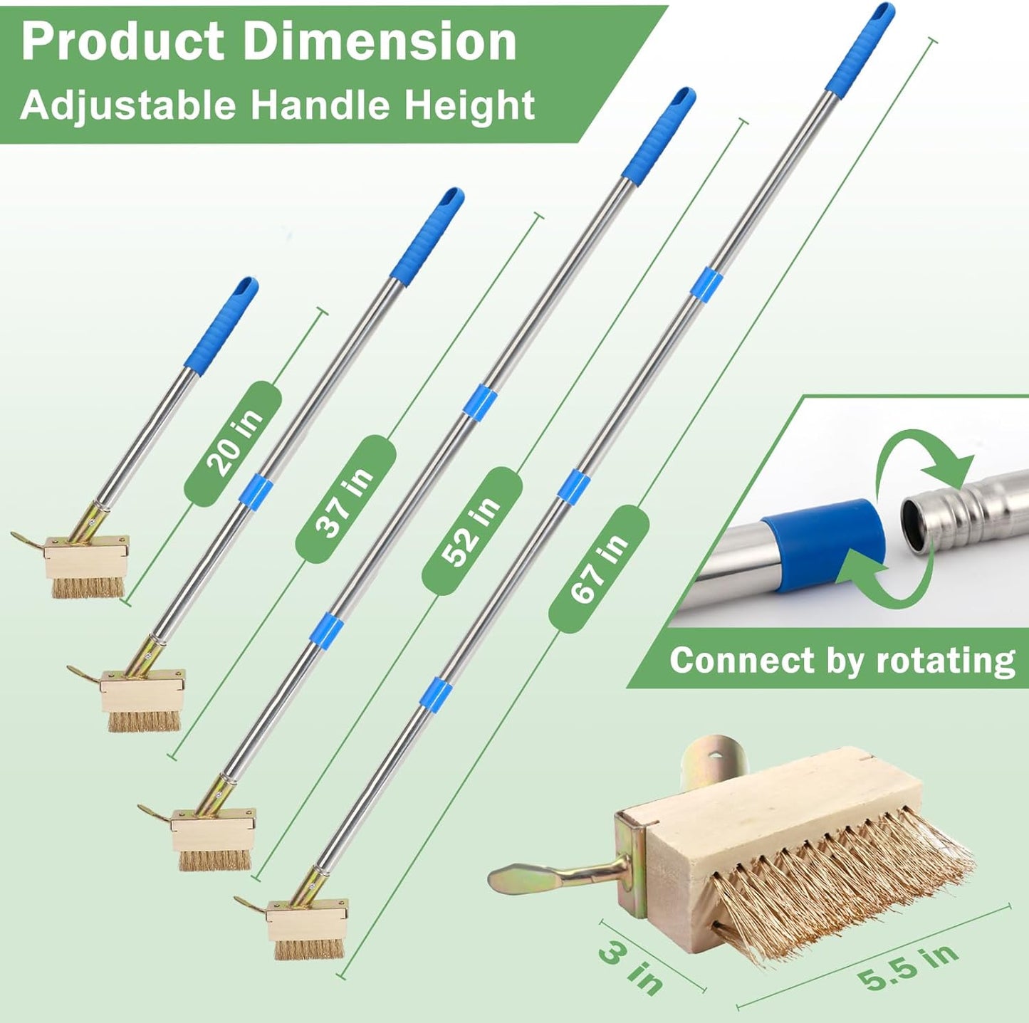 Crack Weeder, Moss Remover Tool, Manual Crevice Weeding Tool, Weed Puller Tool with 67-inch Long Handle for Deck, Paver, Patio, Walkway, Driveway - 2 Brush Heads 2026V