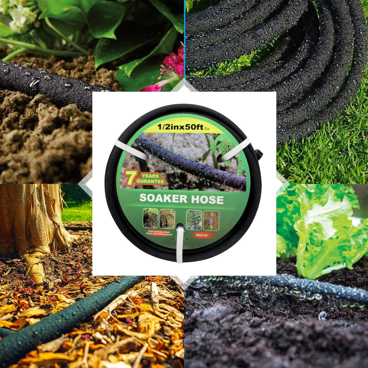 1/2" Soaker Hose 50 ft Round Rubber Garden Soaker Hoses