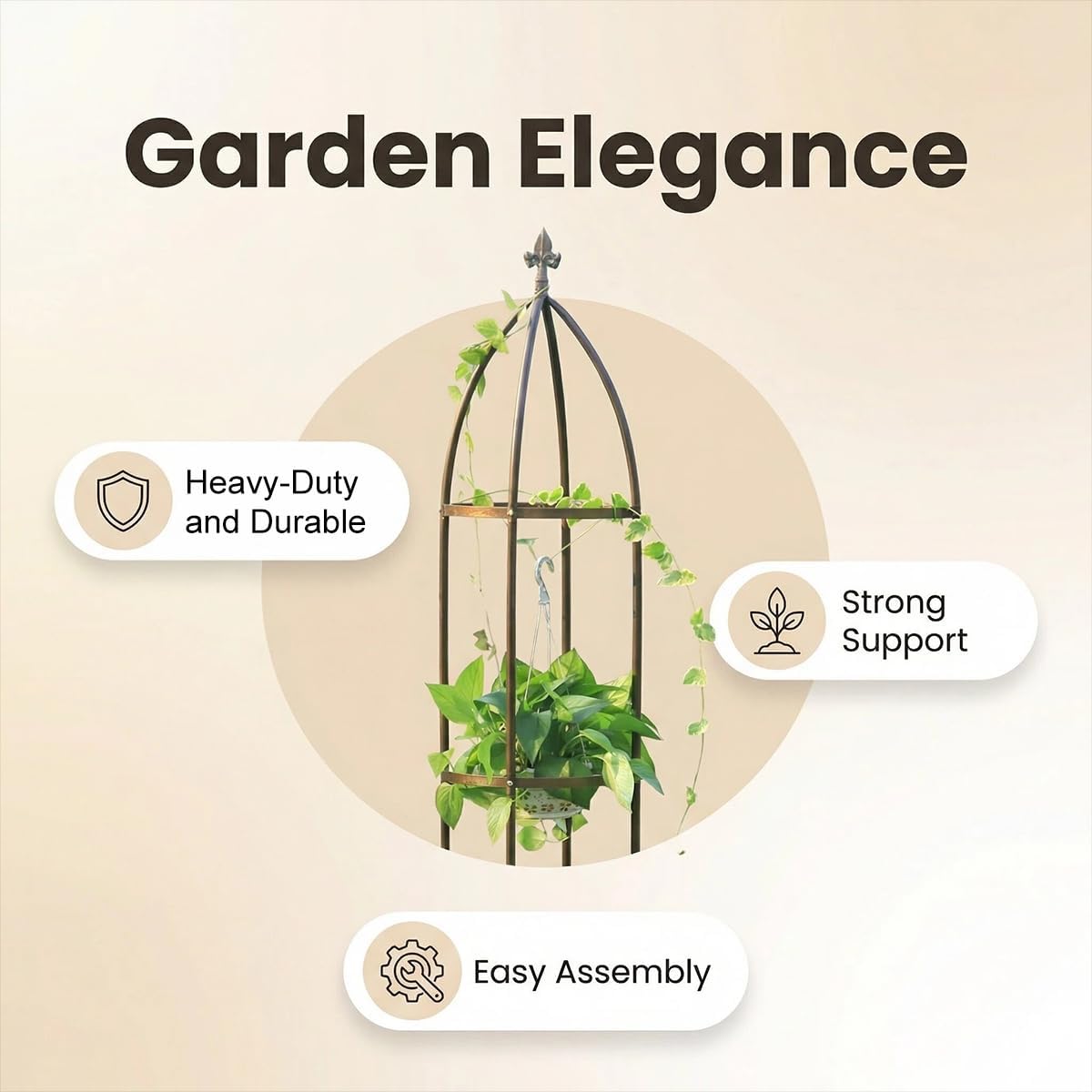 100% Metal Garden Obelisk Trellis Heavy Duty 6.3 ft Tall for Climbing Vines