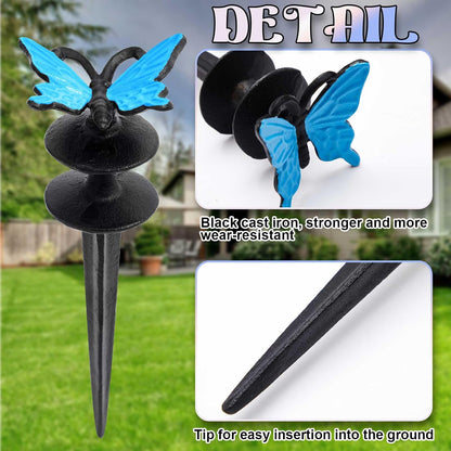 3 Pcs Colorful Butterfly Garden Hose Guide Stakes, Heavy Duty Decorative Antique Black Cast Iron Metal Hose Guides, Plant Protector for Lawn Yard Flower Bed
