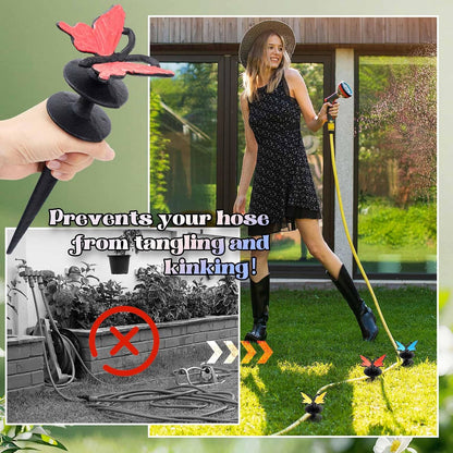 3 Pcs Colorful Butterfly Garden Hose Guide Stakes, Heavy Duty Decorative Antique Black Cast Iron Metal Hose Guides, Plant Protector for Lawn Yard Flower Bed
