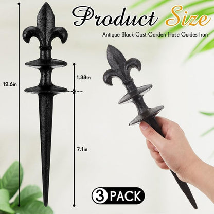 3 Pcs Colorful Butterfly Garden Hose Guide Stakes, Heavy Duty Decorative Antique Black Cast Iron Metal Hose Guides, Plant Protector for Lawn Yard Flower Bed