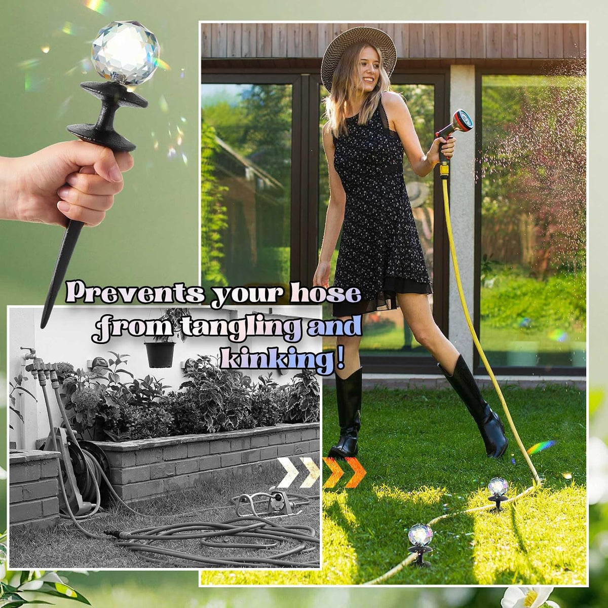 3 Pcs Colorful Butterfly Garden Hose Guide Stakes, Heavy Duty Decorative Antique Black Cast Iron Metal Hose Guides, Plant Protector for Lawn Yard Flower Bed