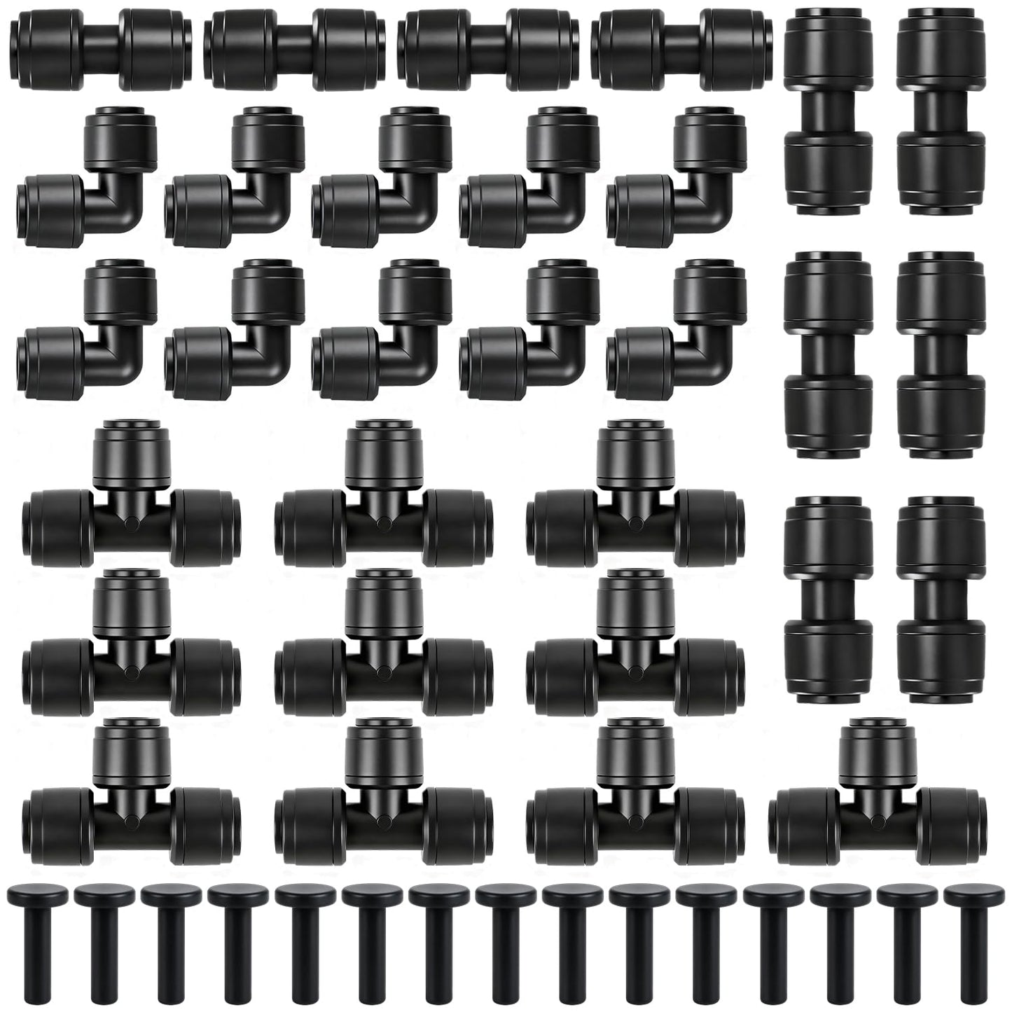 45 Pack Quick Connect 1/4 Inch Drip Irrigation Fittings Kit, 1/4" Dripline Push-to-Fit Connectors Assortment for 1/4-Inch Drip Tube for Garden Sprinkler Systems