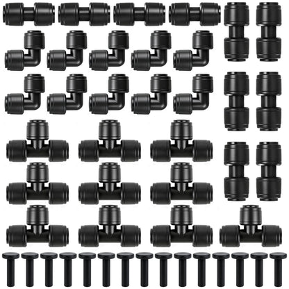 45 Pack Quick Connect 1/4 Inch Drip Irrigation Fittings Kit, 1/4" Dripline Push-to-Fit Connectors Assortment for 1/4-Inch Drip Tube for Garden Sprinkler Systems