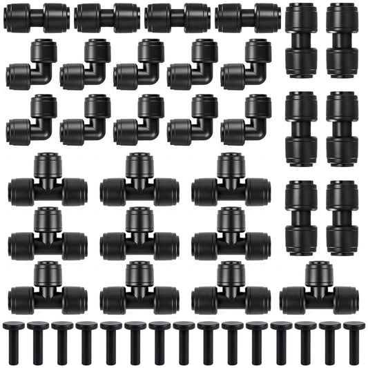 45 Pack Quick Connect 1/4 Inch Drip Irrigation Fittings Kit, 1/4" Dripline Push-to-Fit Connectors Assortment for 1/4-Inch Drip Tube for Garden Sprinkler Systems