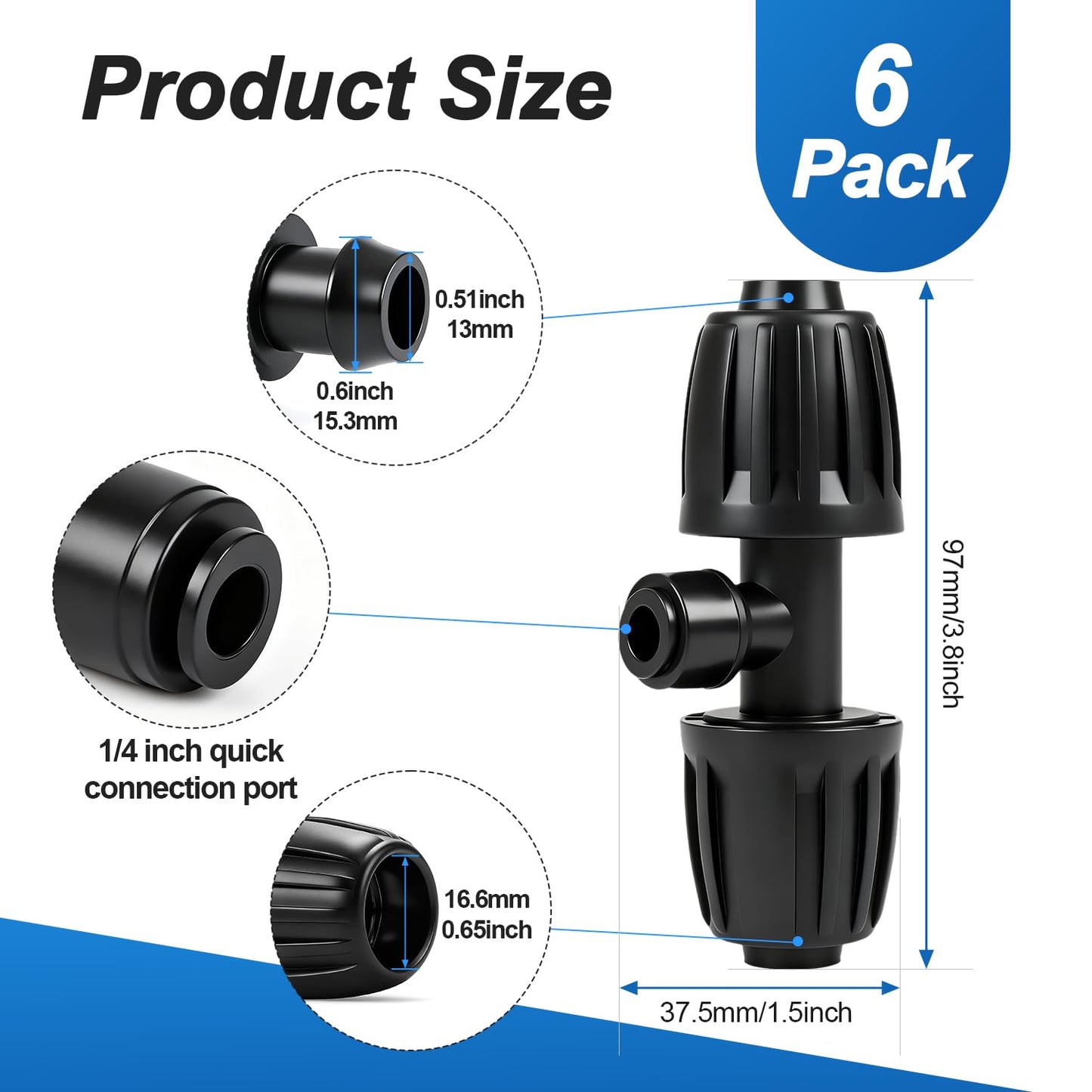 45 Pack Quick Connect 1/4 Inch Drip Irrigation Fittings Kit, 1/4" Dripline Push-to-Fit Connectors Assortment for 1/4-Inch Drip Tube for Garden Sprinkler Systems