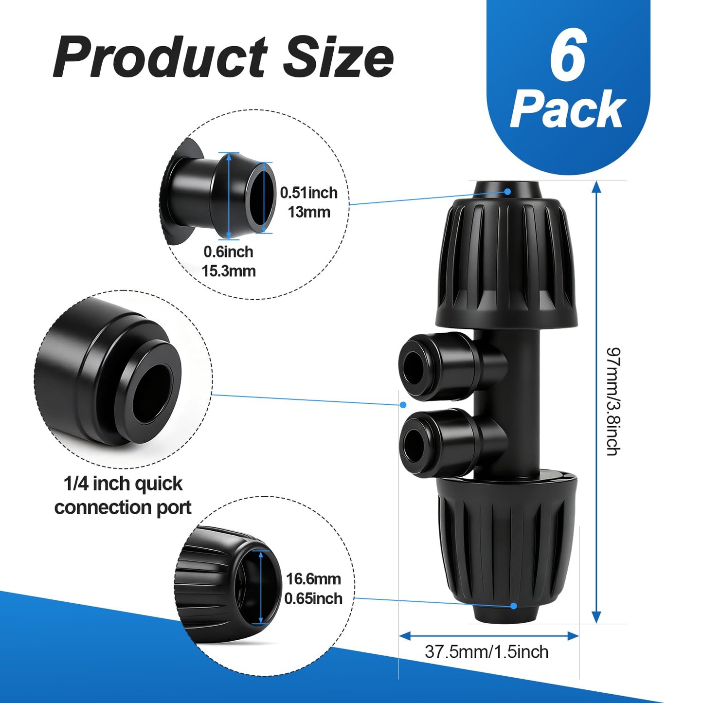 45 Pack Quick Connect 1/4 Inch Drip Irrigation Fittings Kit, 1/4" Dripline Push-to-Fit Connectors Assortment for 1/4-Inch Drip Tube for Garden Sprinkler Systems