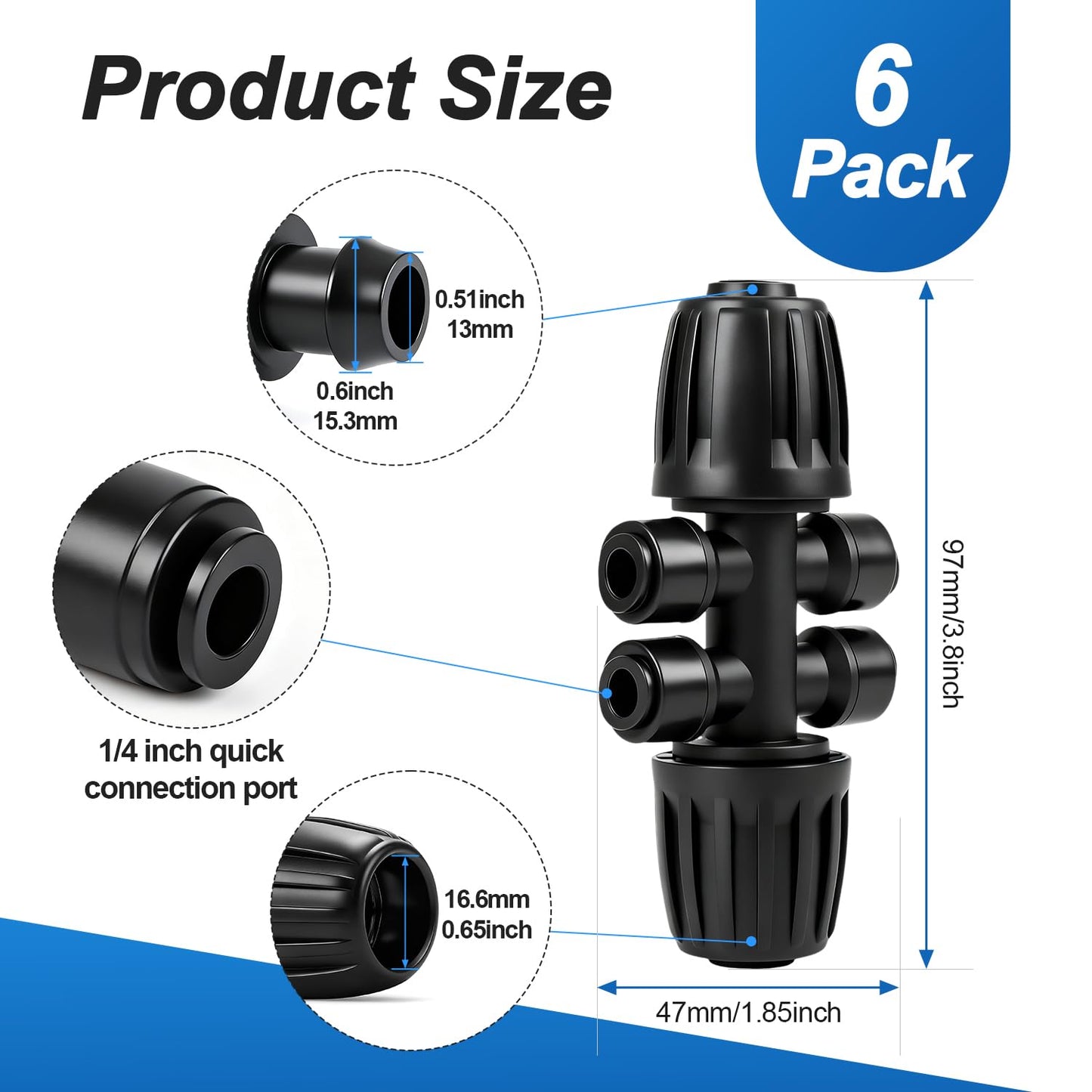 45 Pack Quick Connect 1/4 Inch Drip Irrigation Fittings Kit, 1/4" Dripline Push-to-Fit Connectors Assortment for 1/4-Inch Drip Tube for Garden Sprinkler Systems