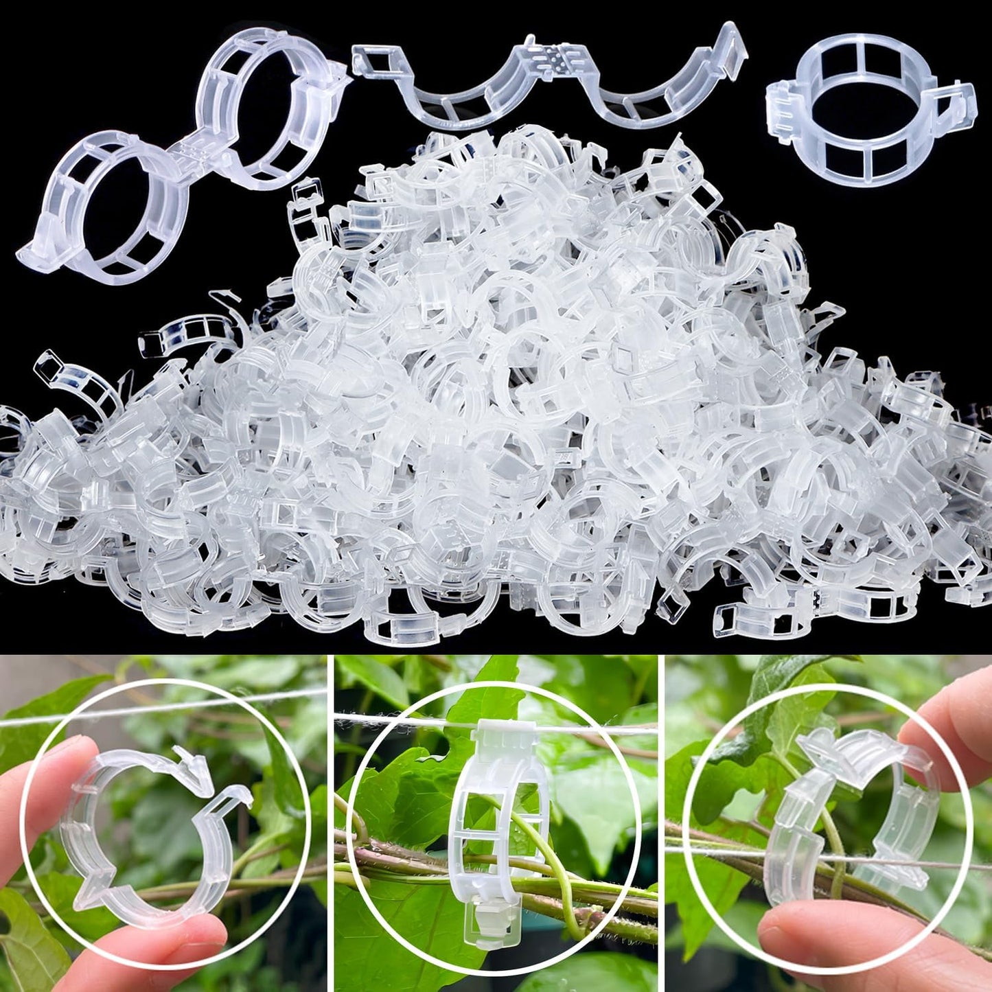 Tomato Clips for String Trellis - Plant Support Trellis Clip for Climbing Plants Garden Vegetables, Bulk Vine & Tomato Plant Clips (White-100Pcs)