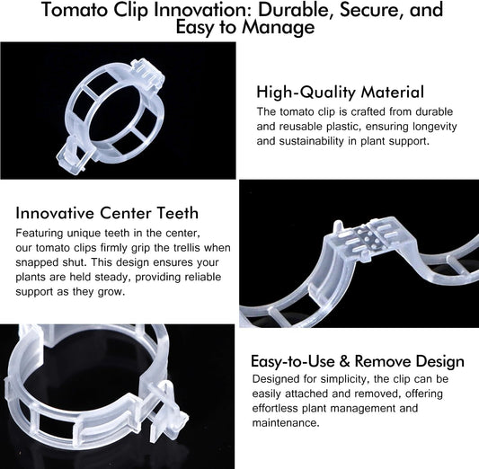 Tomato Clips for String Trellis - Plant Support Trellis Clip for Climbing Plants Garden Vegetables, Bulk Vine & Tomato Plant Clips (White-100Pcs)