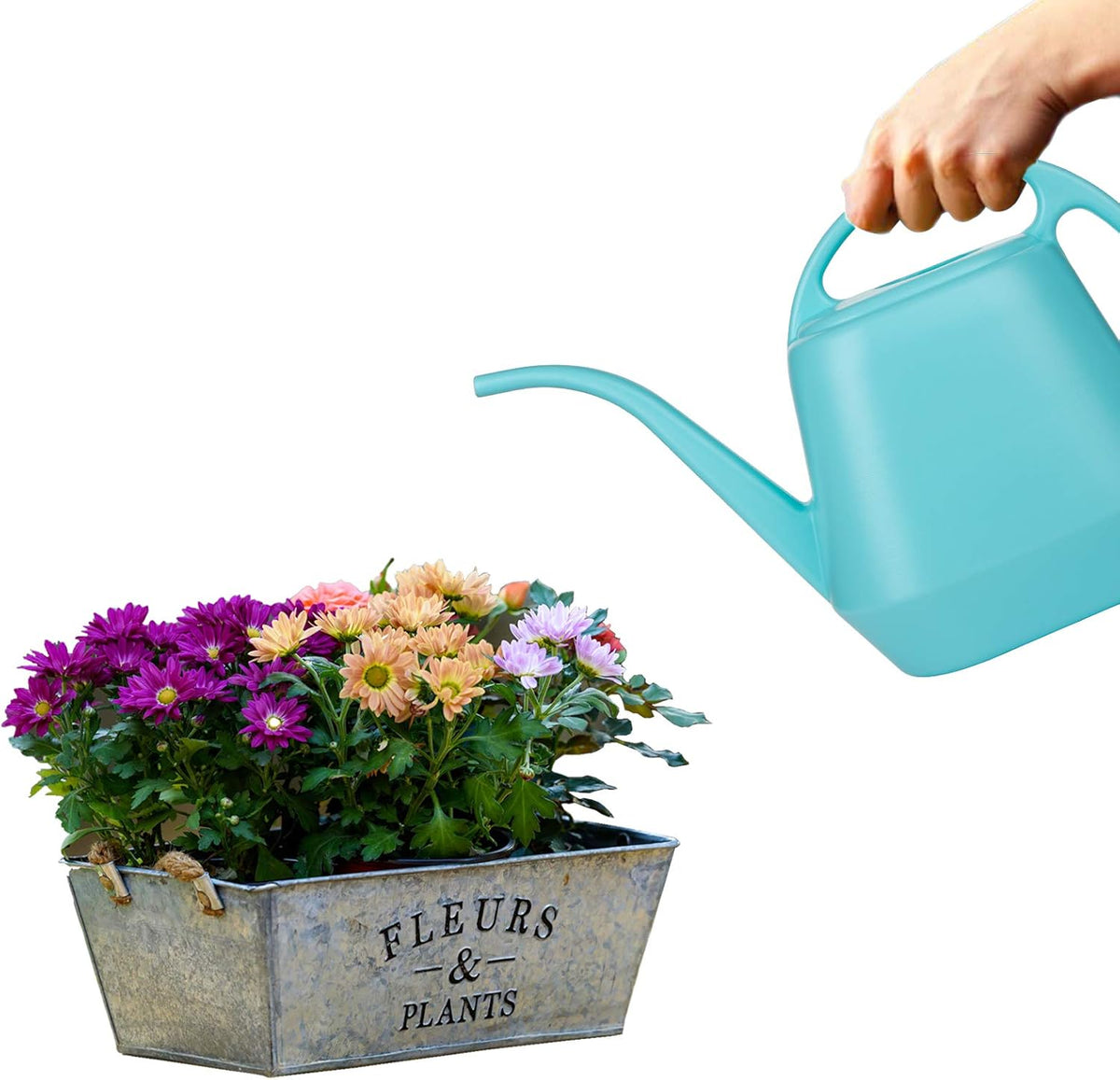 Plastic Watering Can, Bright Blue, 1-Gallon