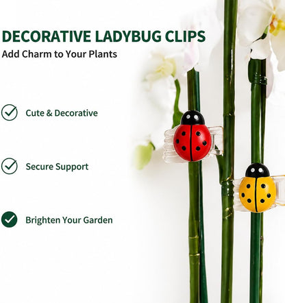 10Pcs Plant Support Stakes, Brown, with Ladybug Clips