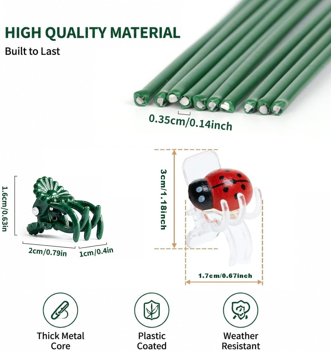 10Pcs Plant Support Stakes, Brown, with Ladybug Clips